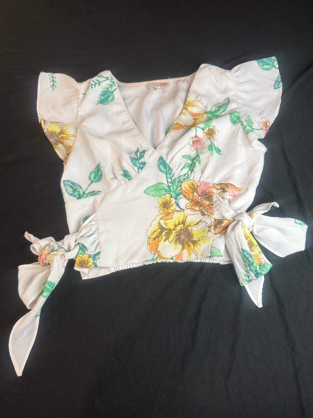 Gianni Bini Floral Wrap Tie Crop Top Smocked Back Size S